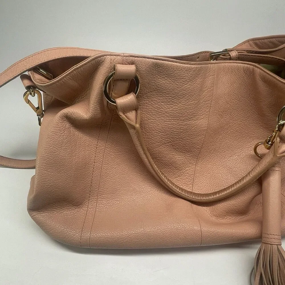 Got It Love It GILI Peach Genuine Pebbled Leather Roma 2 Leather Tote w/ Tassel
